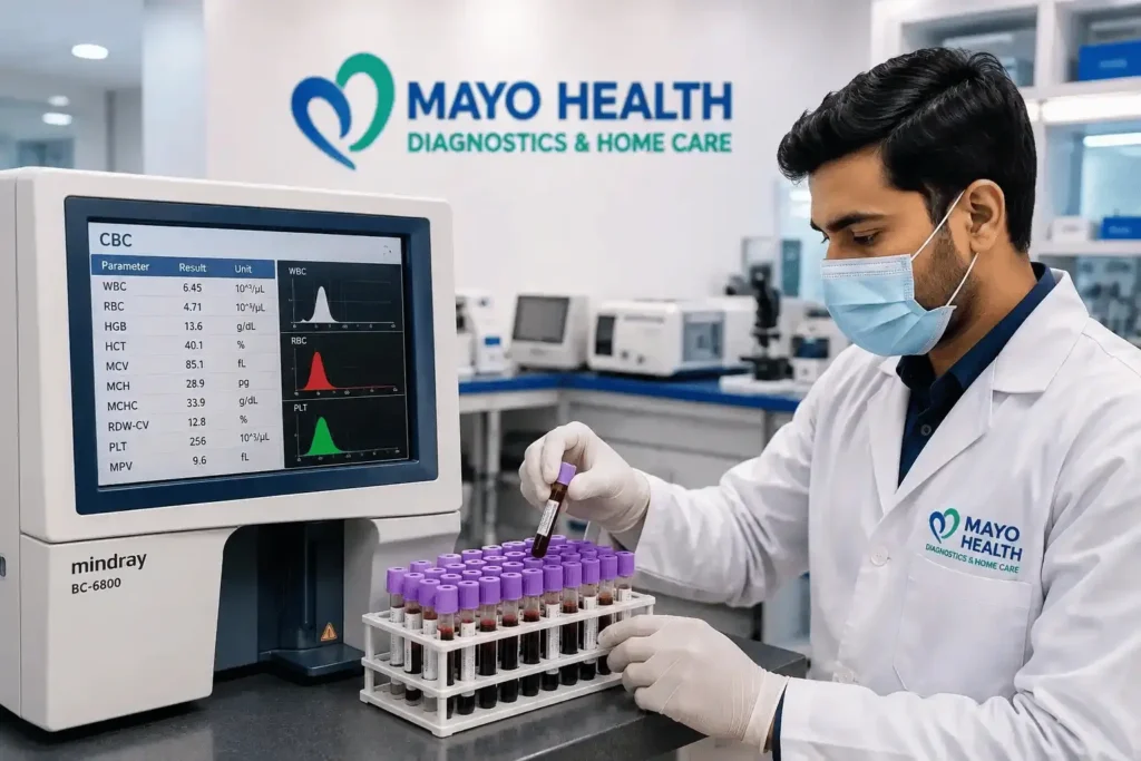 CBC test laboratory analyzer at Mayo Health in Peshawar
