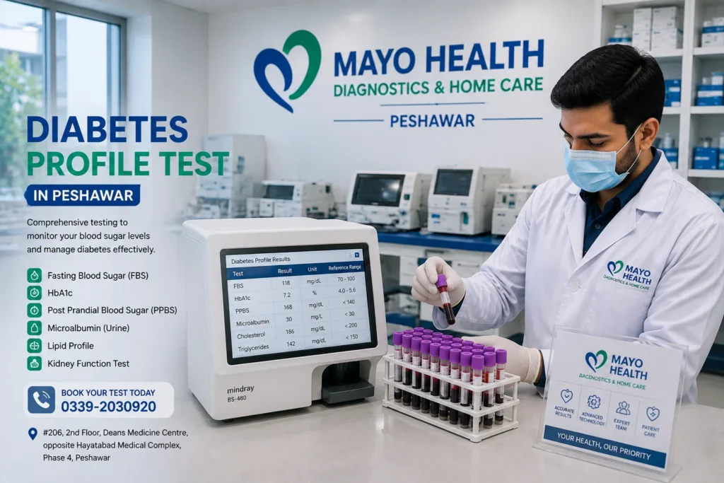 Diabetes profile testing at Mayo Health laboratory in Peshawar