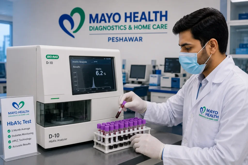 HbA1c testing on HPLC analyzer at Mayo Health in Peshawar