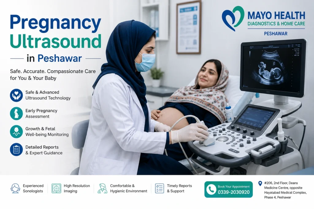 Pregnancy ultrasound scan at Mayo Health in Peshawar